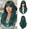 Long Straight Wigs For Women Brown Layered Hair Wigs With Bangs Daily Natural Wigs