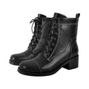 Women Round Toe Lace UP Ankle Boots  Gothic Heeled Winter Combat Boots
