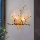 Light Luxury Wall Lamp for Rural Living Room Retro Bedroom Bedside High-end Two Leaf Wall Lamp