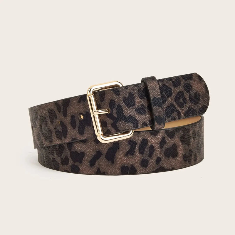Simple Pin Buckle Leopard Belt Versatile Jeans Dress