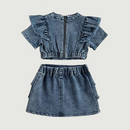 Infant Kids Girl Clothing Set Denim Short-sleeved T-shirt Denim Skirt Two-piece Suit for Vacation Birthday Party