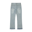 Spring Autumn Men's Washed Distressed Tassel Fit Jeans Trend Elegant Denim Pants
