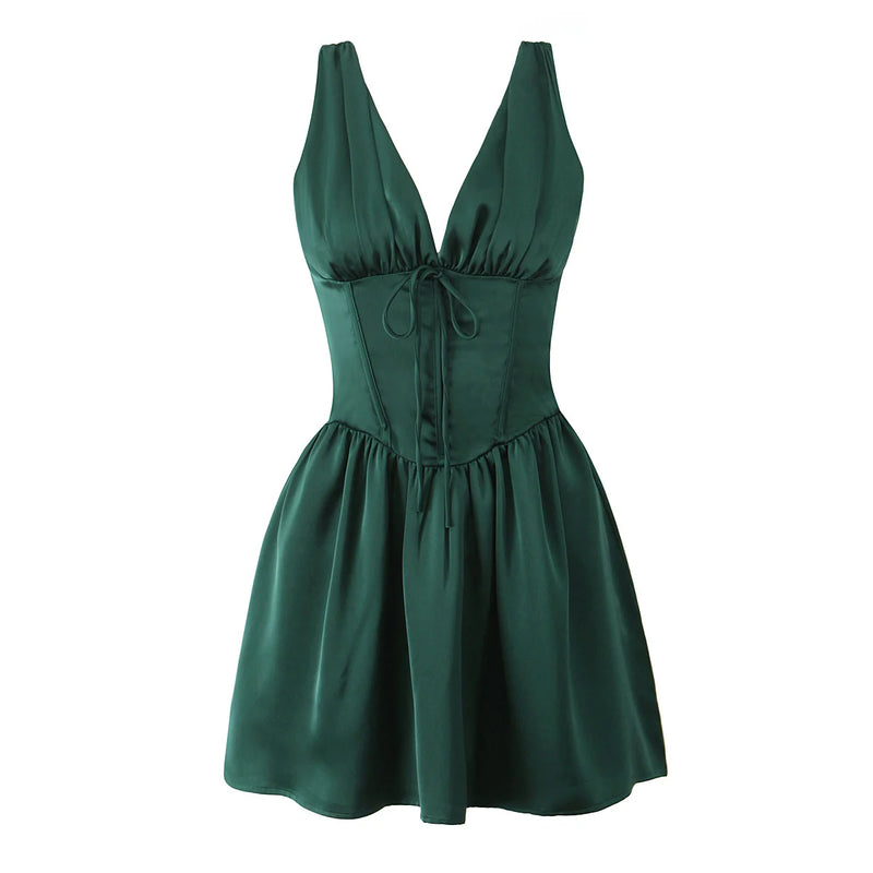 Summer Women Satin Princess Tank Dress Lady Sleeveless Low Waist A-line Mini Dresses