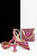 Popular Pointed Women Shoes Heels and Bags Rhinestone Chain Ladies Wedding Party Elegant and Luxurious