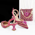 Popular Pointed Women Shoes Heels and Bags Rhinestone Chain Ladies Wedding Party Elegant and Luxurious