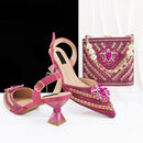 Popular Pointed Women Shoes Heels and Bags Rhinestone Chain Ladies Wedding Party Elegant and Luxurious