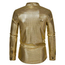 Black Polka Dot Bronzing Shirt Men Slim Fit Long Sleeve Mens Dress Shirts Stage Prom