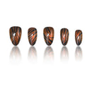 24pcs handmade almond nails Shimmery warm-brown base with hand-drawn black tiger stripes Reusable