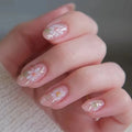 Mid-length Almond French Full Cover Nails Tips Flower Rhinestone with Design Nails Detachable Press on Nails