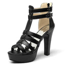 Women Sandals Peep Toe Chunky Heels 11.5cm Platform 3.5cm Zipper Buckle T-Strap Dating Shoes