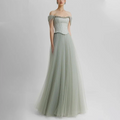 Elegant Off The Shoulder Mint Green Evening Dresses Diamond Corset Flowing Tulle Skirt