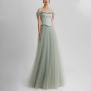 Elegant Off The Shoulder Mint Green Evening Dresses Diamond Corset Flowing Tulle Skirt