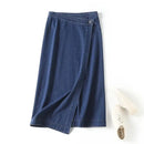 Lady Elegant High Street Denim Skirt Women High Waist Asymmetric Midi Skirt Ladies
