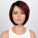 Mannequin head with a burgundy wig on a white background, Obroi