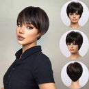 Woman with a styled haircut and three close-up views on a light gray background, featuring the Obroi brand.