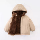 Kids Double-faced Fleece Hooded Jackets Autumn Winter Thick Warm Down Cotton Coat for Boys Girls 3-8 Years