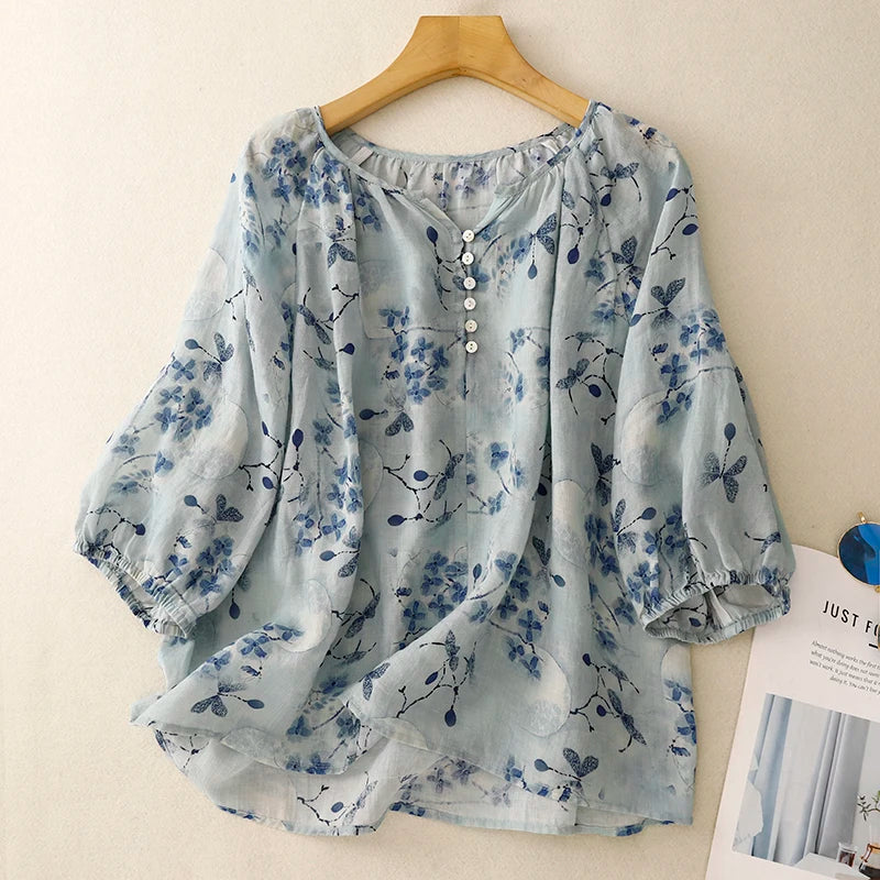 Floral Shirts Blouses For Women Casual Loose Top Summer