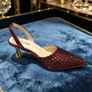 Elegant Women's Pointed Toe Heels - Full Diamond Pumps with Matching Italian Shoes & Bags Set