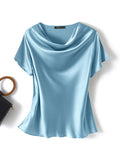 Elegant Satin Tops Women Summer Blouses Casual Short Sleeve Female O Neck Home Wear Tunic Oversized