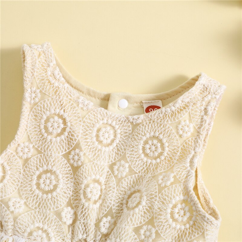 Toddler Newborn Baby Girls Summer Romper Dress Clothes Casual Floral Lace Cutout Sleeveless Jumpsuit Ruffle Playsuits