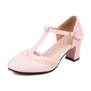 Women Shoes Heels Spring Heel Shoes Ladies Buckle Round Head Shoes