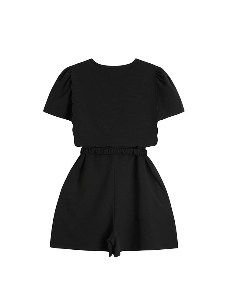 Women Vintage Brown Short Jumpsuits Loose Tunic Shorts Jumpsuit  Overalls High Waist Wide Leg Black Pants Summer