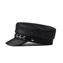 Leather Beret Versatile Belt Buckle Octagonal Hat Street Flat Top Hat