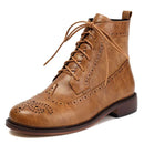 Women Ankle Boots Round Toe Block Heels 3.5cm Zipper Lace Up Female Bota