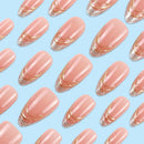 Almond Acrylic Press on Nails for Girls Line Glitter False Nails with Glue Nail Art with Charms