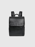 Black leather backpack on a light gray background, Obroi