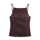 Floral Embroidery Backless Camis Top Women Holiday Summer Brown Tops
