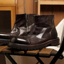 Round Toe Handmade Ankle Boot Retro Genuine Leather Platform Zipper Male Mid Heel Boots