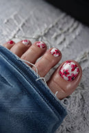 Summer Floral Toenails 24Pcs Short Square Press On Nails Red Flower Barefoot Decor Stick-on Nails Patches