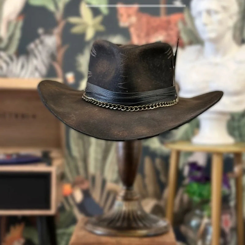Wool Distressed Men's Jazz Top Hat Curling  Autumn And Winter Hat