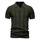 Men Striped Mesh Polo Shirt Breathable Knit Casual Top
