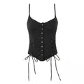 Girl Front Hollow Out Black Summer Cross Lacing Up Bow Bandage Waist Crop Tank Tops