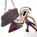 Women's Crystal Square Button Pointed High Heels Water Diamond Shiny Sandal Bag Set