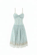Floral Corset Midi Summer Dress Women Lace Trim Boho Beach Vacation Dress Cute Casual