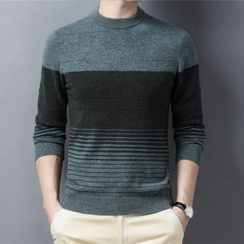 Wool Striped O-Neck Sweater Men Clothing Autumn Winter New Arrival Classic Pullover Pull Homme