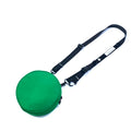Green round pouch with a black strap on a white background, Obroi