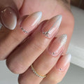 24Pcs Almond Nails Set Press on Nude Rhinestone with Design Nail Reusable Artificial Full Cover False Nails Tips