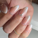 24Pcs Almond Nails Set Press on Nude Rhinestone with Design Nail Reusable Artificial Full Cover False Nails Tips