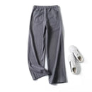 Women Grey Wool Blend Flannel Straight Pants Vintage Elastic High Waist Office Ladies Casual Trousers