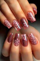 Nails with floral design and pink polish on a neutral background, Obroi