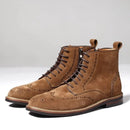 Handmade British Men Genuine Leather Brogues Boots Side Zippers High-Top Suede Leather Shoes