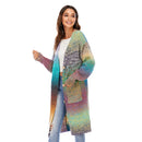 Breathable Cardigans Sweater with Pockets Women's Lightweight Rainbow Striped Loose Coat