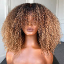 Highlight Blonde Short Curly Bob Wig With Bangs Kinky Curly Wig Glueless Wig Remy