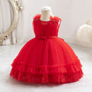 Summer Baby Dresses Pearls Lace Birthday Dress for Toddler Wedding Party Gown