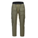 Spring Autumn Men's High Street Baggy Straight Cargo Pants Casual Buckle Drawstring Loose Darkwear Overalls
