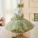 Flower Girl Dresses with Hairband Pearls for Baby Kids Wedding 1st Birthday Pageant Party